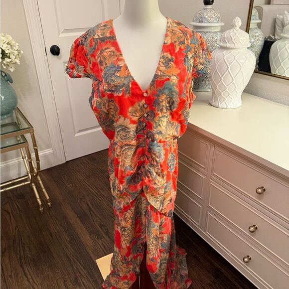 Harlyn/Anthropologie Floral High/Low Velvet Burnout Dress-D1 - Picture 2 of 6